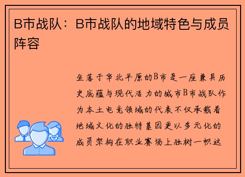 B市战队：B市战队的地域特色与成员阵容