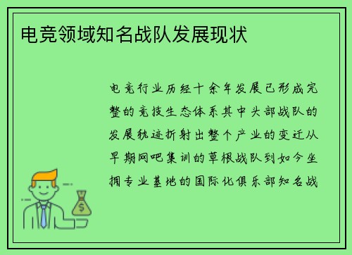 电竞领域知名战队发展现状